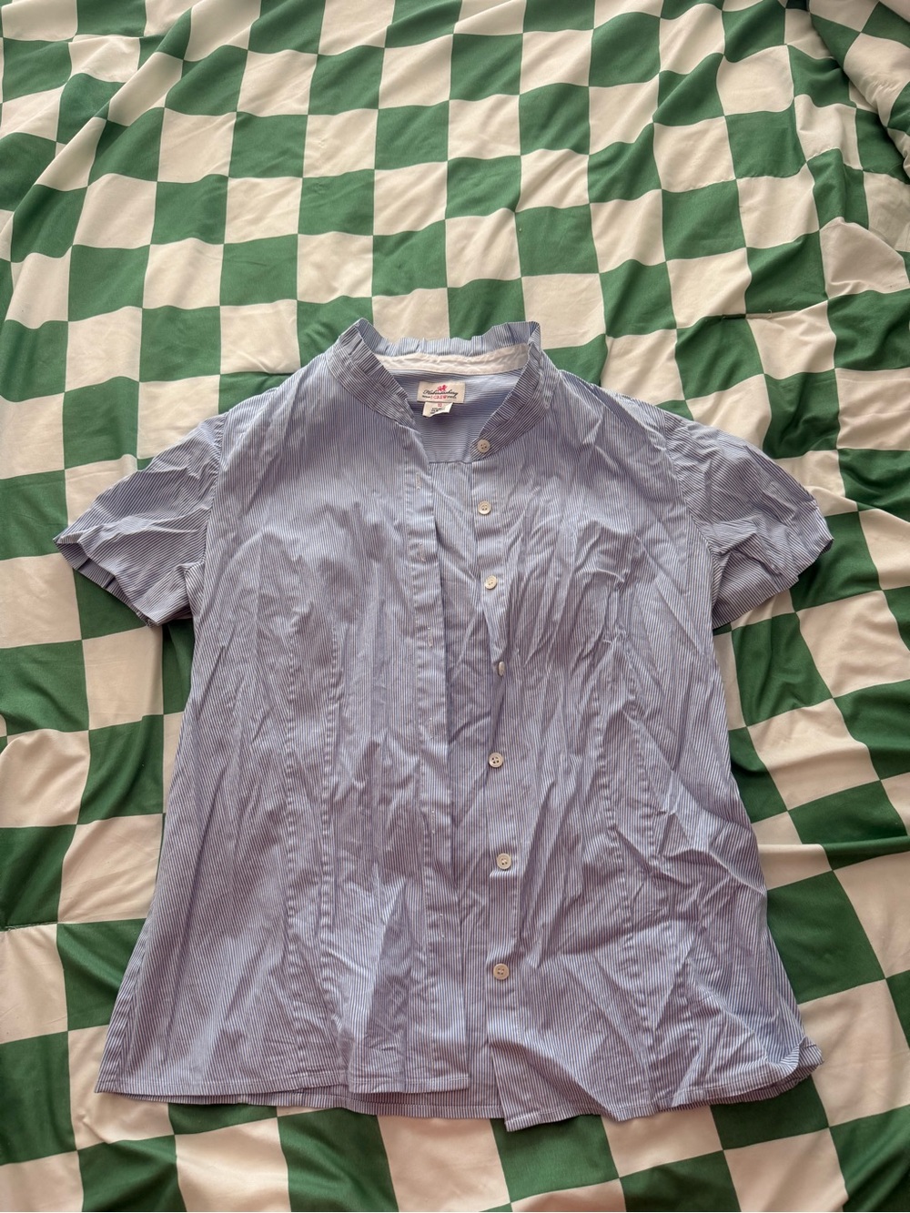 Casual Light Blue Short-Sleeve Button-Down Mandarin Collar Shirt